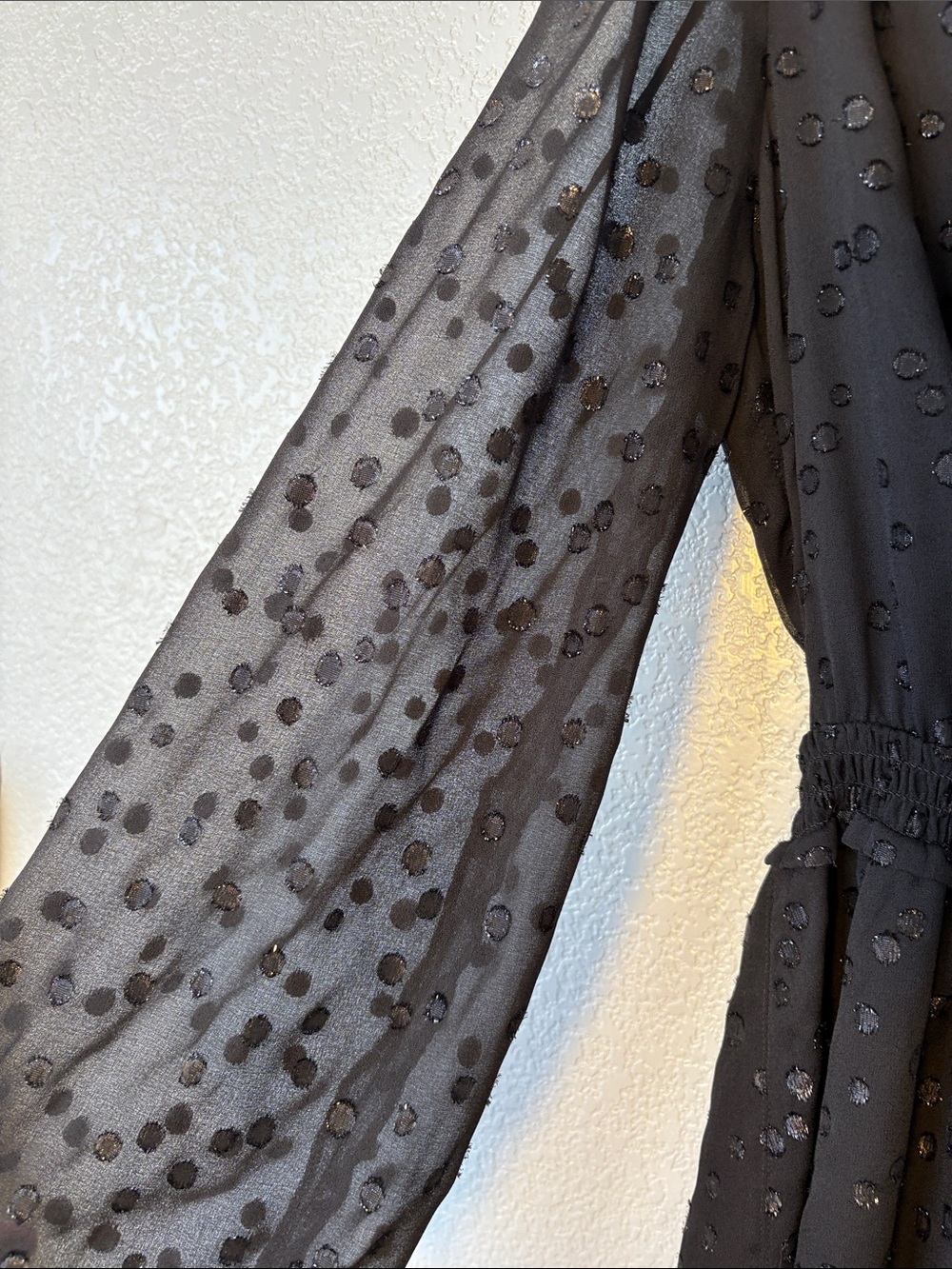 The Kooples Black Sheer Dot-Texture Long-Sleeve Mini Dress - Picture 5 of 9